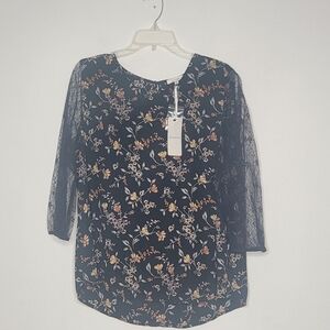 Pleione Floral Lace Sleeve Blouse Size XL